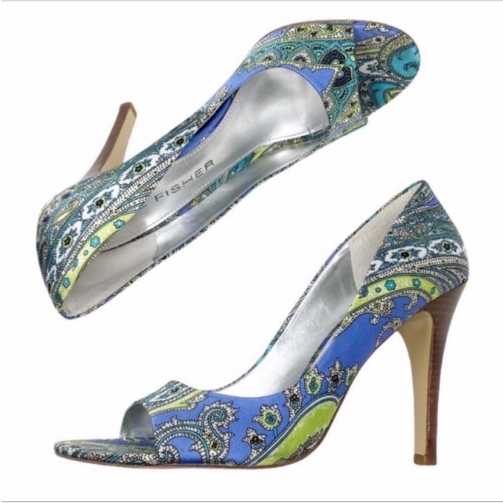 MARC FISHER paisley satin heels shoes 8m - Picture 7 of 10
